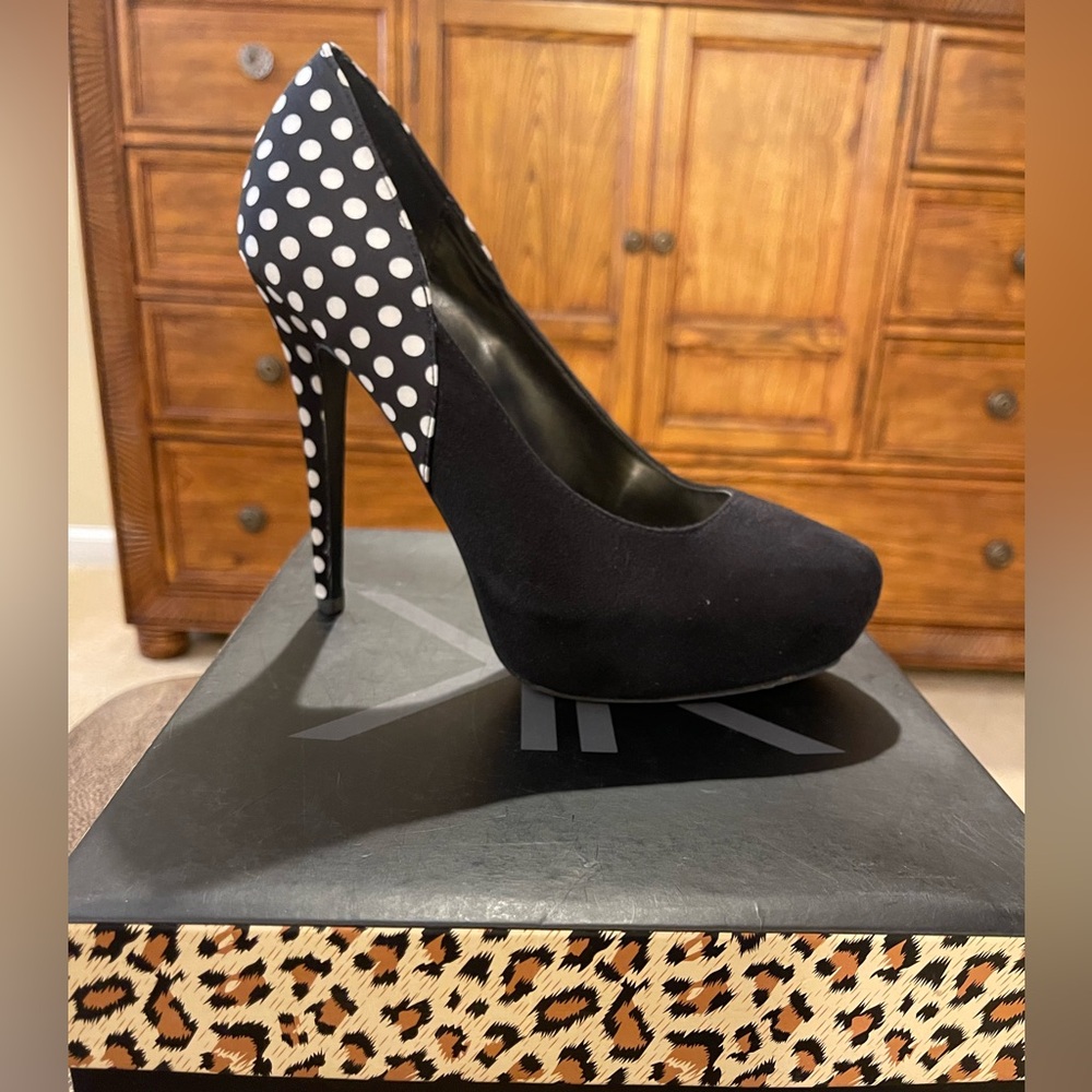 Kardashian Kollection Black and White Polka Dot Heels